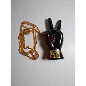 Vintage Style Peace Sign Hand Pendant Necklace Gold Tone Chain "Try It You'll